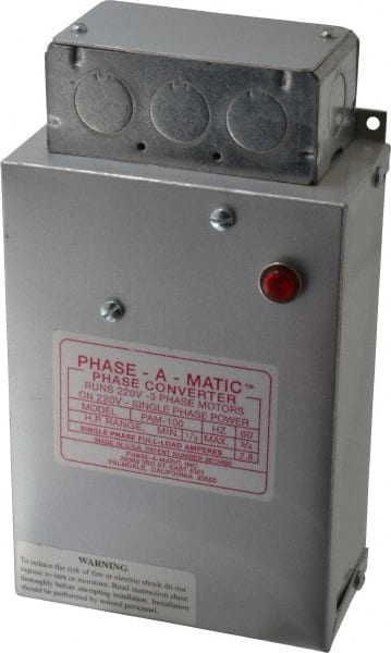 Made in USA - 1/3 to 3/4 hp Static Phase Converter - Exact Tooling