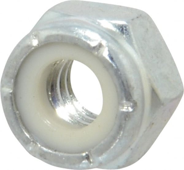 Value Collection - 1/4-20 UNC Grade 2 Hex Lock Nut with Nylon Insert - 7/16" Width Across Flats, 19/64" High, Zinc-Plated Finish - Exact Tooling