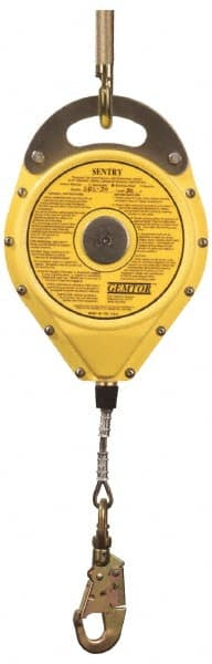 Gemtor - 50' Long, 19 Lb Capacity, Galvanized Steel Cable Self-Retracting Lifeline - 0.187" Diam, Swivel Locking Snap Hook Connector - Exact Tooling
