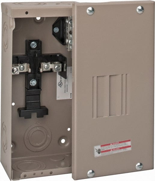 Eaton Cutler-Hammer - 2 Circuits, 120/240 VAC, 70 Amp Main, 14-2 AWG, Surface, Indoor Main Lug Load Center - 1 Phase, 1 NEMA Rating, 4-1/2 Inch Wide x 3.13 Inch Deep x 9-1/2 Inch High - Exact Tooling