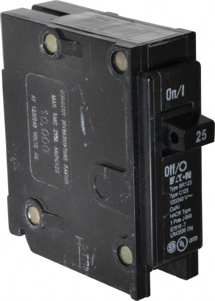 Eaton Cutler-Hammer - 25 Amp, 120/240 VAC, 1 Pole, Plug In Type BR Circuit Breaker - Thermal Magnetic Trip, 10 kA Breaking Capacity, 14-4 AWG - Exact Tooling