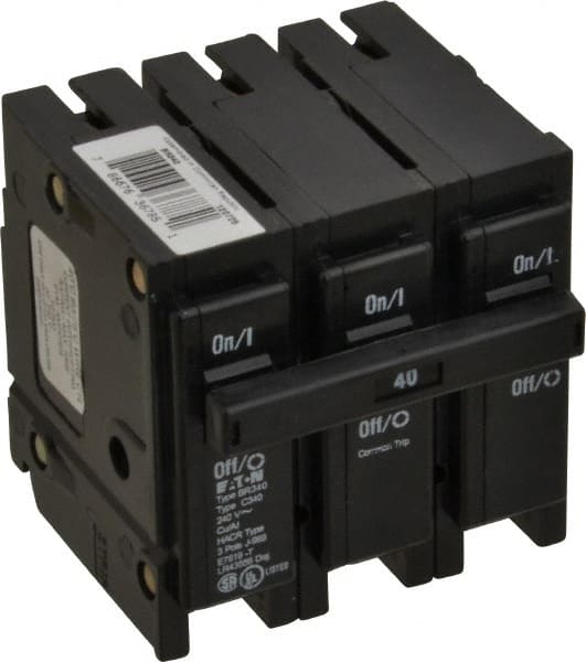 Eaton Cutler-Hammer - 40 Amp, 240 VAC, 3 Pole, Plug In Type BR Circuit Breaker - Magnetic Trip, 10 kA Breaking Capacity, 14-4 AWG - Exact Tooling