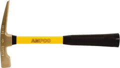 Ampco - 1-1/2 Lb Head, Curved Non-Sparking Bricklayers Hammer - 14" OAL, Aluminum Bronze Head, 1-1/8" Face Diam, Smooth Face, Fiberglass Handle with Grip - Exact Tooling