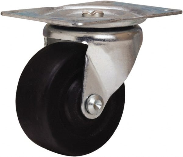 Hamilton - 3" Diam x 1-1/4" Wide x 3-3/4" OAH Top Plate Mount Swivel Caster - Hard Rubber, 125 Lb Capacity, Self-Lubricating Bearing, 3-1/8 x 4-1/8" Plate - Exact Tooling