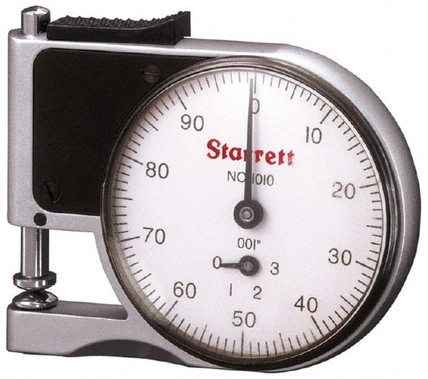 Starrett - 0 to 3/8 Inch Measurement, 0.001 Inch Graduation, 1/2 Inch Throat Depth, Dial Thickness Gage - 1-5/8 Inch Dial Diameter - Exact Tooling