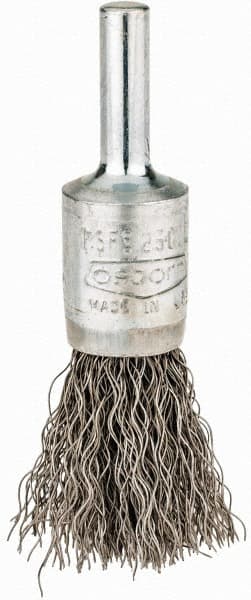 Osborn - 1/2" Brush Diam, Crimped, End Brush - 1/4" Diam Shank, 25,000 Max RPM - Exact Tooling