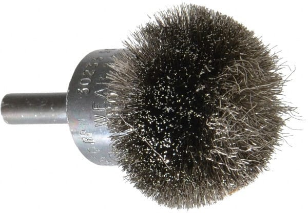 Osborn - 1-1/2" Brush Diam, Crimped, End Brush - 1/4" Diam Shank, 15,000 Max RPM - Exact Tooling