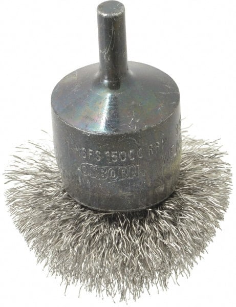 Osborn - 2" Brush Diam, Crimped, End Brush - 1/4" Diam Shank, 15,000 Max RPM - Exact Tooling