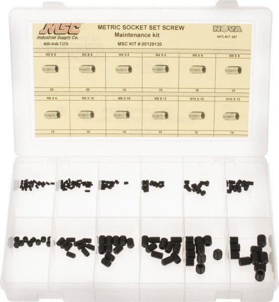 Value Collection - 140 Piece, M3 to M10, Alloy Steel Set Screw Assortment - Socket Cap Head, Hex Socket Drive, 5 to 12mm Long - Exact Tooling