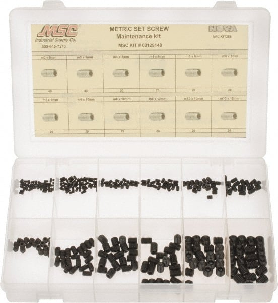 Value Collection - 280 Piece, M3 to M10, Alloy Steel Set Screw Assortment - Socket Cap Head, Hex Socket Drive, 5 to 12mm Long - Exact Tooling