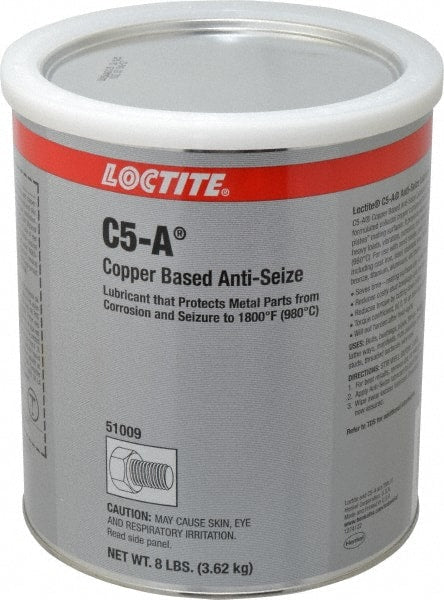 Loctite - 8 Lb Can High Temperature Anti-Seize Lubricant - Copper/Graphite, -29 to 1,800°F, Copper Colored, Water Resistant - Exact Tooling