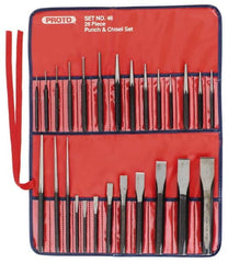 Proto - 26 Piece Punch & Chisel Set - 1/4 to 7/8" Chisel, 3/8 to 1/4" Punch, Round Shank - Exact Tooling