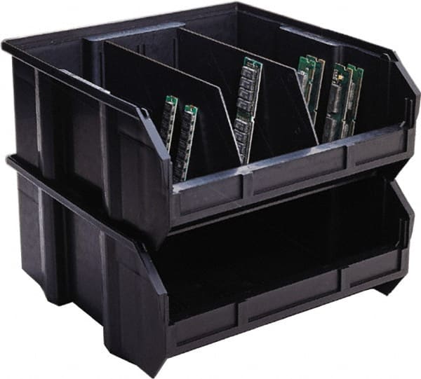 Quantum Storage - 50 Lb. Load Capacity, 10-3/4" Deep, Black Polypropylene Hopper Stacking Bin - 7" High x 8-1/4" Wide x 10-3/4" Long - Exact Tooling