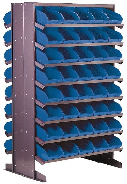Quantum Storage - 24" Deep x 36" Wide x 60" High, Steel Floor Rack - 2 Sides, 128 Yellow Plastic Bins, 4-1/8" Bin Width x 4" Bin Height x 11-7/8" Bin Depth - Exact Tooling