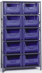 Quantum Storage - 18" Deep x 42" Wide x 75" High, Steel Open Hopper Storage Unit - 5/6 Shelves, 10 Gray Plastic Bins, 42" Bin Width x 75" Bin Height x 16" Bin Depth - Exact Tooling