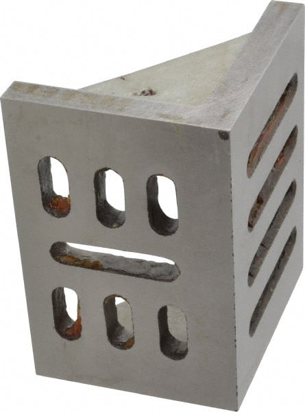 Interstate - 4-1/2" Wide x 3" Deep x 3-1/2" High Cast Iron Partially Machined Angle Plate - Slotted Plate, Through-Slots on Surface, Webbed, Single Plate - Exact Tooling