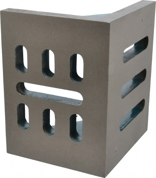 Interstate - 6" Wide x 4-1/2" Deep x 5" High Cast Iron Partially Machined Angle Plate - Slotted Plate, Through-Slots on Surface, Webbed, Single Plate - Exact Tooling