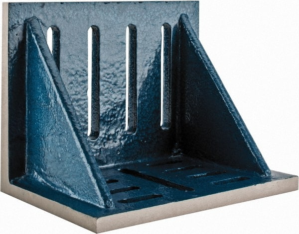 Interstate - 12" Wide x 8" Deep x 9" High Cast Iron Partially Machined Angle Plate - Slotted Plate, Through-Slots on Surface, Webbed, Single Plate - Exact Tooling