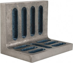 Interstate - 4-1/2" Wide x 3" Deep x 3-1/2" High Cast Iron Partially Machined Angle Plate - Slotted Plate, Through-Slots on Surface, Open End, Single Plate - Exact Tooling