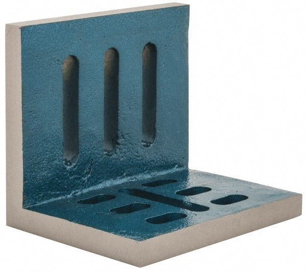 Interstate - 6" Wide x 4-1/2" Deep x 5" High Cast Iron Partially Machined Angle Plate - Slotted Plate, Through-Slots on Surface, Open End, Single Plate - Exact Tooling