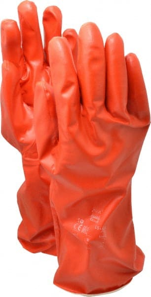 Ansell - Size XL (10), 14" Long, 37.5 mil Thick, Supported, Polyvinyl Alcohol (PVA) Chemical Resistant Gloves - Smooth Finish, Cotton Interlock Knit Lined, Gauntlet Cuff, ANSI Abrasion Level 4, ANSI Cut Level 1, Red - Exact Tooling