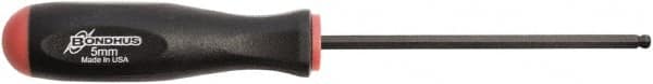 Bondhus - 5mm Hex Ball End Driver - 4.3" Blade Length, Rubber Grip Handle, 219mm OAL - Exact Tooling