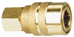 Made in USA - 1/4 Female Push to Connect Pneumatic Hose Coupler - Brass, 3/8" Body Diam, 3/8" Hose ID - Exact Tooling