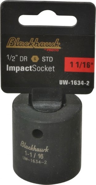 Blackhawk by Proto - 1/2" Drive 1-1/16" Standard Impact Socket - 6 Points, 1-3/4" OAL - Exact Tooling