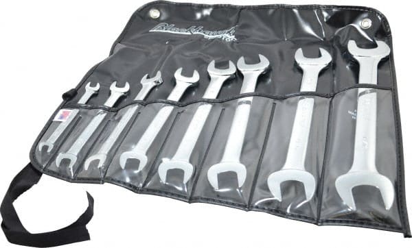 Blackhawk by Proto - 8 Piece, 1/4" to 1", Open End Wrench Set - Inch Measurement Standard, Full Polish Finish, Comes in Vinyl Roll - Exact Tooling