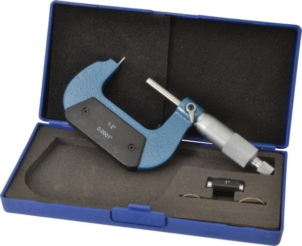 Value Collection - 1 to 2 Inch Measurement Range, 0.0001 Inch Graduation, Barrel Anvil, Ratchet Stop Thimble, Mechanical Tube Micrometer - Accurate Up to 0.001 Inch, Accurate Up to 0.001 Inch, Enamel Finish, Carbide - Exact Tooling