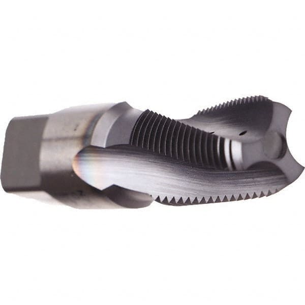 Emuge - 1/16-27 NPTF, 15° Helix, 3 Flutes, Modified Bottoming Chamfer, TiCN Finish, Cobalt, Spiral Flute Pipe Tap - Right Hand Flute, 5/16" Shank Diam, 0.69" Thread Length, 0.234" Square Size, Series KEG - Exact Tooling