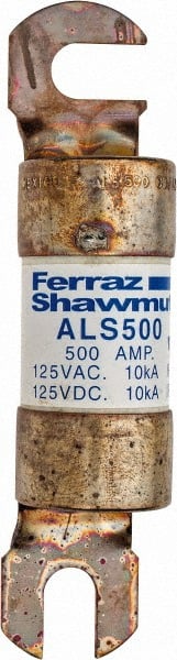 Ferraz Shawmut - 500 Amp General Purpose Round Forklift & Truck Fuse - 125VAC, 125VDC, 4.71" Long x 1" Wide, Bussman ALS500, Ferraz Shawmut ALS500 - Exact Tooling