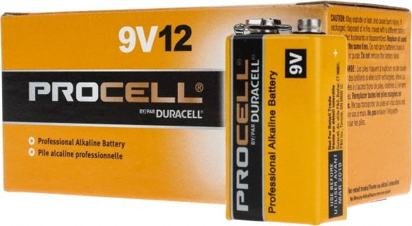 Duracell - Size 9V, Alkaline, Standard Battery - 9 Volts, Miniature Snap Terminal, 6LR61, ANSI, IEC Regulated - Exact Tooling