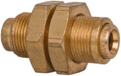 Norgren - 1/4" Outside Diam, Brass Push-to-Connect Tube Bulkhead Union - 150 Max psi, Tube to Tube Connection, Buna O-Ring - Exact Tooling