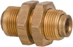 Norgren - 3/8" Outside Diam, Brass Push-to-Connect Tube Bulkhead Union - 150 Max psi, Tube to Tube Connection, Buna O-Ring - Exact Tooling