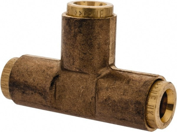 Norgren - 1/4" Outside Diam, Brass Push-to-Connect Tube Union Tee - 150 Max psi, Tube to Tube Connection, Buna O-Ring - Exact Tooling