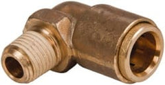 Norgren - 1/2" Outside Diam, 1/4 NPT, Brass Push-to-Connect Tube Male Elbow - 150 Max psi, Tube to Male NPT Connection, Buna O-Ring - Exact Tooling