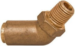 Norgren - 3/8" Outside Diam, 1/4 NPT, Brass Push-to-Connect Tube Male 45° Elbow - 150 Max psi, Tube to Male Connection, Buna O-Ring - Exact Tooling