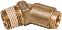 Norgren - 3/8" Outside Diam, 3/8 NPT, Brass Push-to-Connect Tube Male 45° Elbow - 150 Max psi, Tube to Male Connection, Buna O-Ring - Exact Tooling