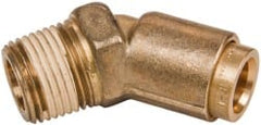 Norgren - 3/8" Outside Diam, 3/8 NPT, Brass Push-to-Connect Tube Male 45° Elbow - 150 Max psi, Tube to Male Connection, Buna O-Ring - Exact Tooling