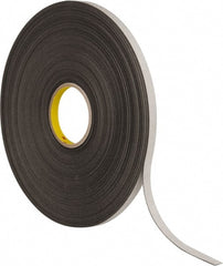 3M - 1/2" x 72 Yd Rubber Adhesive Double Sided Tape - 1/32" Thick, Black, Polyethylene Foam Liner, Continuous Roll, Series 4462B - Exact Tooling