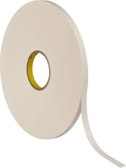 3M - 1/2" x 72 Yd Rubber Adhesive Double Sided Tape - 1/32" Thick, White, Polyethylene Foam Liner, Continuous Roll, Series 4462W - Exact Tooling
