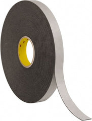 3M - 1" x 36 Yd Rubber Adhesive Double Sided Tape - 1/16" Thick, Black, Polyethylene Foam Liner, Continuous Roll, Series 4466B - Exact Tooling