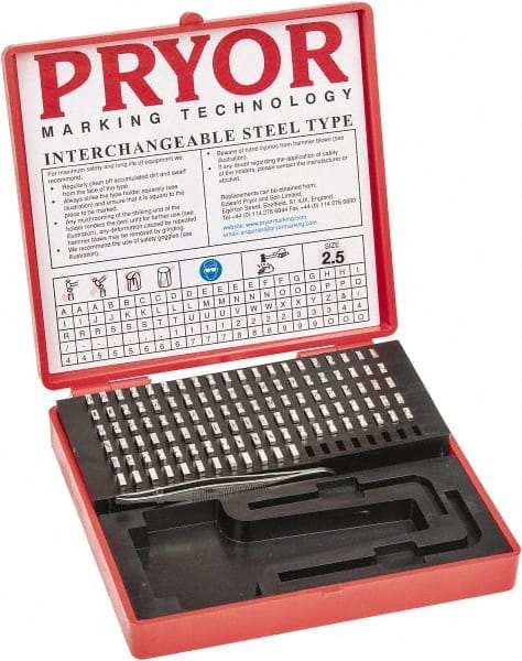 Pryor - 112 Piece, 3/32 Inch Character, Steel Type Set - 12 Character Capacity - Exact Tooling