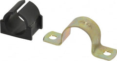 ZSI - 1/2 Pipe, Steel, Zinc Plated Pipe Strap with Cushion - 2 Mounting Holes - Exact Tooling