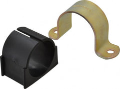 ZSI - 1-1/2 Pipe, Steel, Zinc Plated Pipe Strap with Cushion - 2 Mounting Holes - Exact Tooling