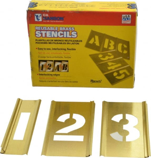 C.H. Hanson - 15 Piece, 1-1/2 Inch Character Size, Brass Stencil - Contains Figure Set - Exact Tooling