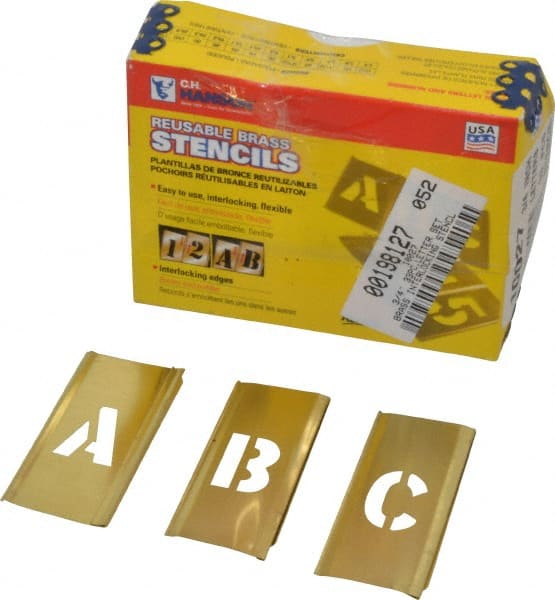 C.H. Hanson - 33 Piece, 3/4 Inch Character Size, Brass Stencil - Contains Letter Set - Exact Tooling