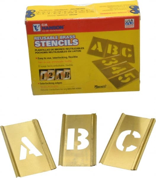 C.H. Hanson - 33 Piece, 1 Inch Character Size, Brass Stencil - Contains Letter Set - Exact Tooling