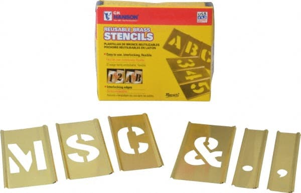 C.H. Hanson - 33 Piece, 2 Inch Character Size, Brass Stencil - Contains Letter Set - Exact Tooling